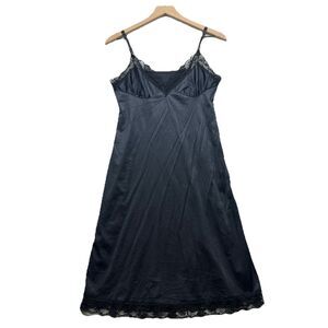 VINTAGE BLACK CAMELOT SIZE 34 FULL SLIP LACE TRIM MADE IN USA Babydoll